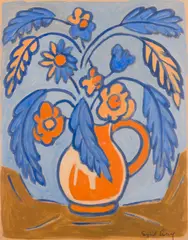 Sybil Craig, Still Life With Orange Jug, gouache on paper