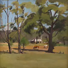 June Hobart, Early Morning Yarra Junction, c.1950, oil on canvasboard