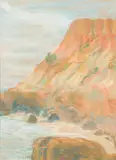 Sybil Craig, Red Bluff, Black Rock, 1945, pastel on paper