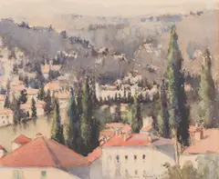Elma Roach, View Over the Arno, Florence, 1925, watercolour