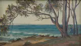 Bertha Merfield, Beach Scene, oil on board