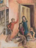 Margaret Francis, (Playing Dice), pastel and charcoal on paper