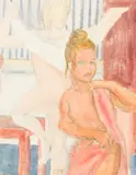 Dorothea Francis, Bathtime c.1930's, watercolour and pencil on paper