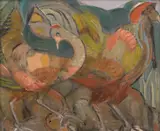 Dorothy Stephen, Peacocks, oil on board