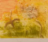 John Olsen, Bush Turkeys and King Leopold Ranges, 1983, colour etching 50/100