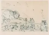 John Olsen, Feeding the Cats, etching 16/35