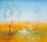 David Boyd, Watching a Bird Take a Bath, oil on board
