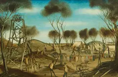 Mining Camp by Pro Hart, oil on board, sold Sep 2017