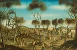 Mining Camp by Pro Hart, oil on board, sold Sep 2017