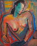 Maksymilian Feuerring, , THE BLUE GLOVE, OIL ON BOARD, 72CM X 61CM,, oil