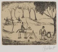Pro Hart, Swagman Series, etching (x7)