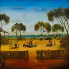 Pro Hart, The Entrance To The Track, oil on canvas