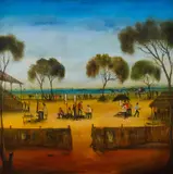 The Entrance To The Track by Pro Hart, oil on canvas, sold Jun 2017