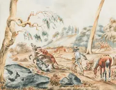 George Lacy, Kangaroo Hunt, 1855, watercolour on paper