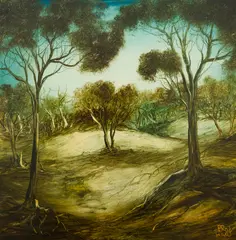 Study with Tree Roots by Pro Hart, oil on board, sold Mar 2017