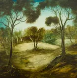 Study with Tree Roots by Pro Hart, oil on board, sold Mar 2017