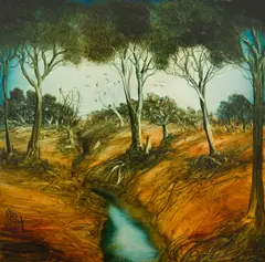 River Estuary by Pro Hart, oil on board, sold Mar 2017