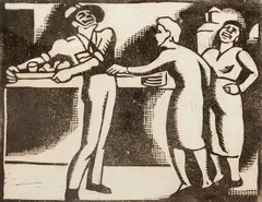 Dorrit Black, At the Cafeteria, c.1943, linocut