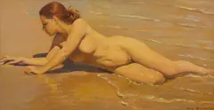 Max Middleton, Collecting Shells, oil on canvas