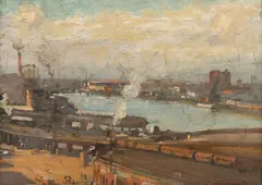 Clewin Harcourt, Train Coming into the Station, oil on canvas