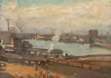 Clewin Harcourt, Train Coming into the Station, oil on canvas