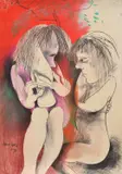 Anne Hall, Two Female Nudes Under A Tree, 1978, pastel on paper
