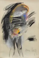 Anne Hall, Striped Woman with Headband, 1966, pastel and charcoal on paper