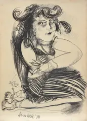 Young Psychotic Tart by Anne Hall, 1978, charcoal on paper, sold Oct 2016