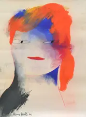 Portrait of with Orange Hair and Blue Face by Anne Hall, 1967, pastel on paper, sold Oct 2016