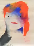 Anne Hall, Portrait of with Orange Hair and Blue Face
