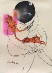 Woman Holding Two Cats by Anne Hall, 1979, pastel on paper, sold Oct 2016