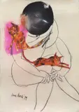 Anne Hall, Woman Holding Two Cats, 1979, pastel on paper