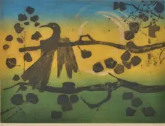 Crow in Tree by Clifton Pugh, colour etching, sold Oct 2016