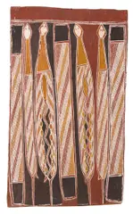 Burrunday, Snakes from the Wagilag Sister's Story, natural earth pigments on eucalyptus bark