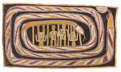 Paddy Dhatangu, Wagilag Sisters, natural earth pigments on eucalyptus bark