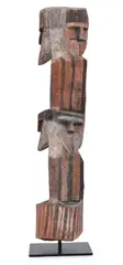 Mickey Geranium Warlapinni, Untitled (Six-Faced Figure), c.1967, natural earth pigments on carved ironwood