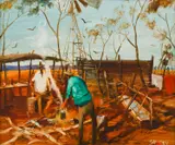 The Fencer's Camp, West QLD by Hugh Sawrey, oil on board, sold Nov 2016