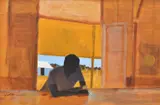Stockman In Bar, North Queensland by Ray Crooke, oil on board, sold Nov 2016
