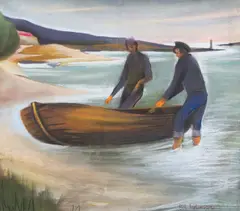 Bill Coleman, Bringing in the Boat, pastel on paper