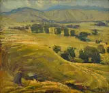 Murray Griffin, Hilly Landscape, 1948, oil on wood panel