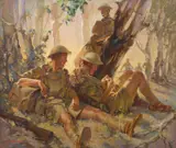 Clifford Dudley Wood, Footsloggers, c.1945, oil on canvas laid on board