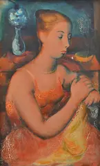 Constance Stokes, Young Girl, oil on board