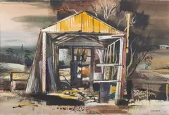 Ruined Stone Crusher, Oakleigh by Kenneth Jack, 1959, watercolour and gouache, sold Nov 2016