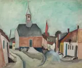 Alan Sumner, Streetscene, oil on canvas laid on board