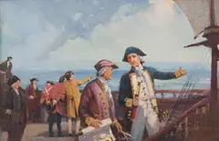 James Northfield, Captain James Cook 1770 Discovered Australia, the Endeavour Sailing up the East Coast to Botany Bay, oil on board