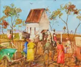 The Family Merger, Meringandan, Darling Downs, QLD by Hugh Sawrey, oil on board, sold Nov 2016
