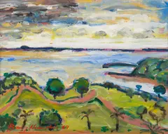 Darwin, Storm Approaching by Barry Humphries, 1987, oil on canvas-board, sold Nov 2016