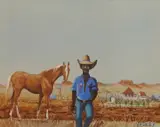 Patrick Hockey, Aboriginal Stockman, oil on board