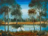 Pro Hart, Waterbirds, oil on board