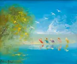 David Boyd, Race Across the Sandbank, oil on board